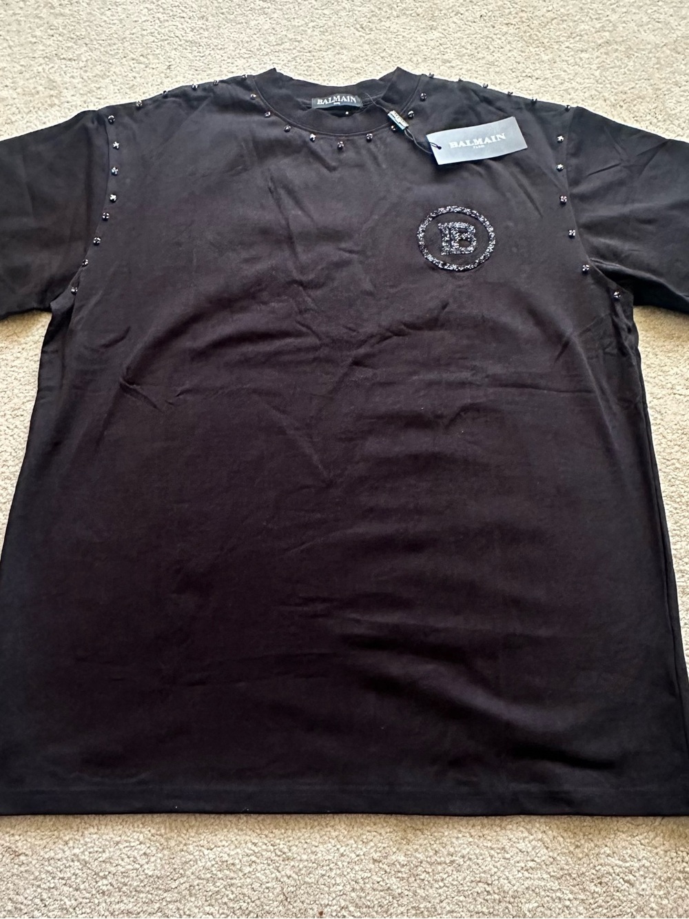 Balmain Black Stud-Detail Crewneck T-Shirt